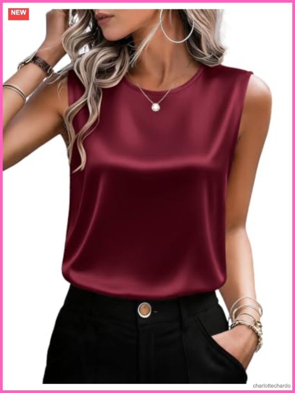 Satin Sleeveless Tank Top Crewneck Dressy Casual Work Blouse Women